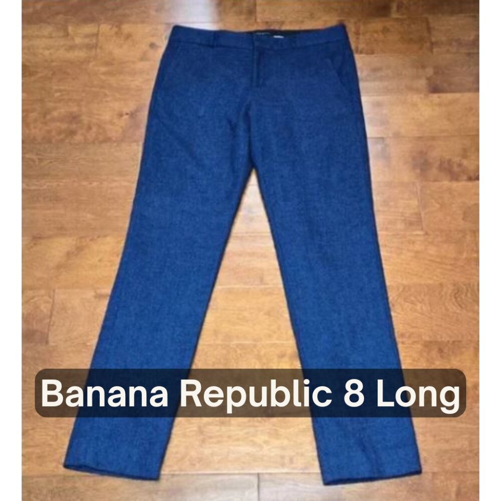 Banana Republic Ryan Pants 8L Blue Herringbone Wool Blend Lined